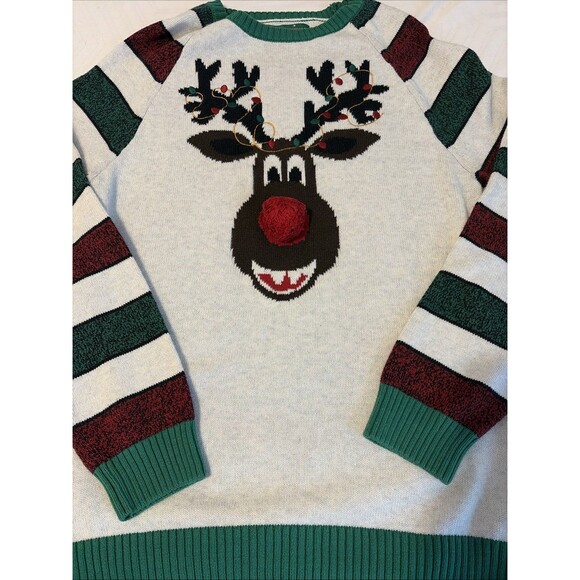 Ugly Christmas Sweater Mens XL Reindeer 3D Pom Pom Nose Holidays RN63925 - Picture 2 of 9